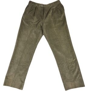 Berle Corduroy Pants Men's 38R Olive Green Pleated Straight Leg F. Rees Co.
